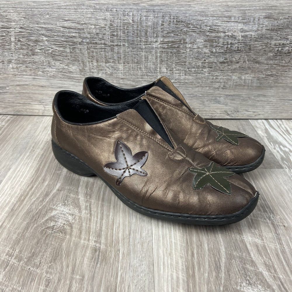 RIEKER SHOES Low Heel Flats Leather Rubber Brown Leaves EU Size 41 Womens US 9.5